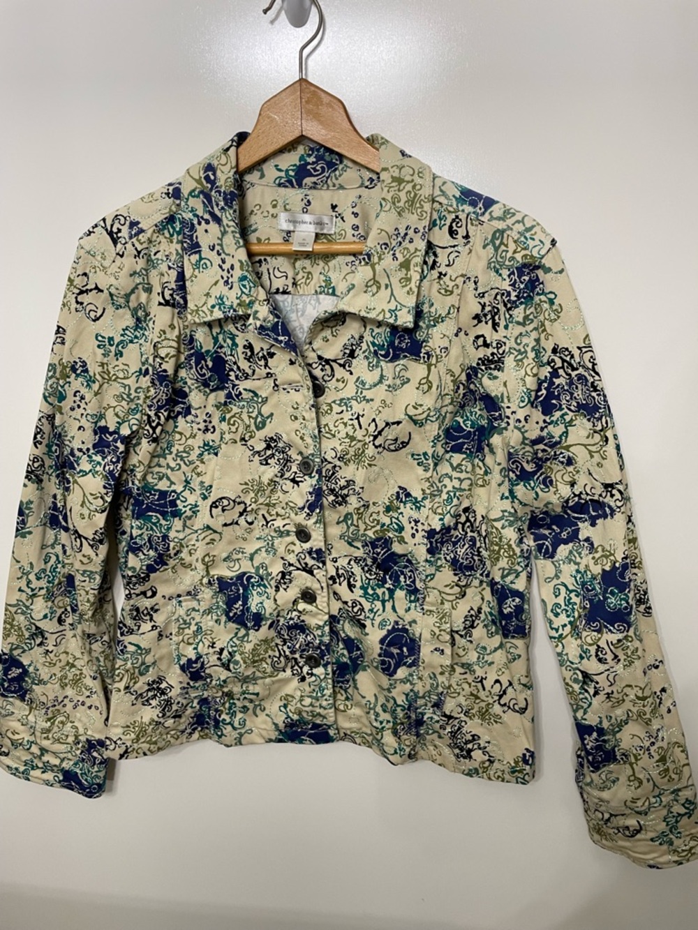 Christopher & Banks Floral Embroidered Blazer Cream Blue Green Jacket Womens XL